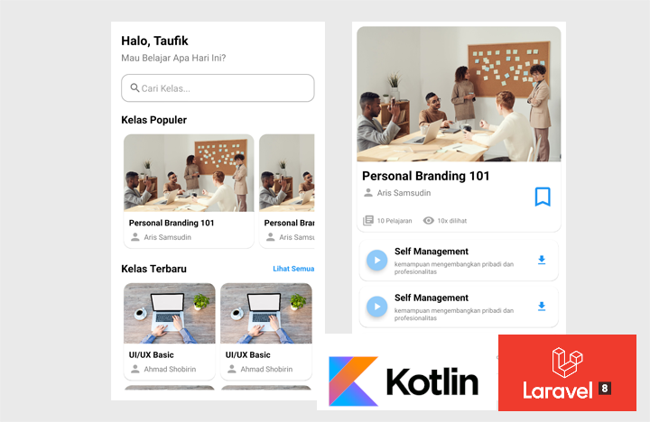 Kursus Online Membuat Aplikasi Kelas Online berbasis mobile android dengan menggunakan Kotlin & Framework Laravel 8